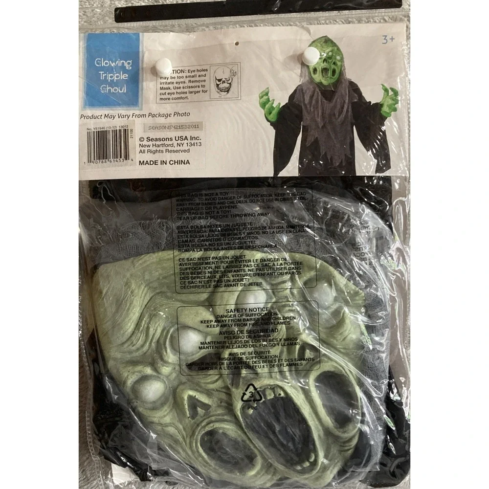Glowing Tripple Ghoul costume child Size Large 10-12 Scary Zombie New‎